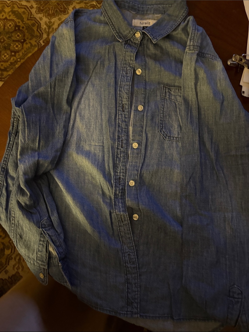 Htrailz lightweight washed denim like 
shirt red equestrian scarf back